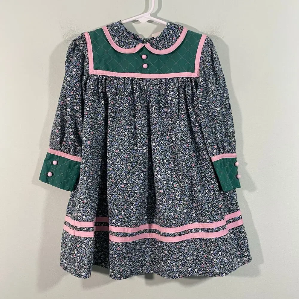 Vintage Carters Girl's Made In USA Long Sleeve Floral Dress Size 4T